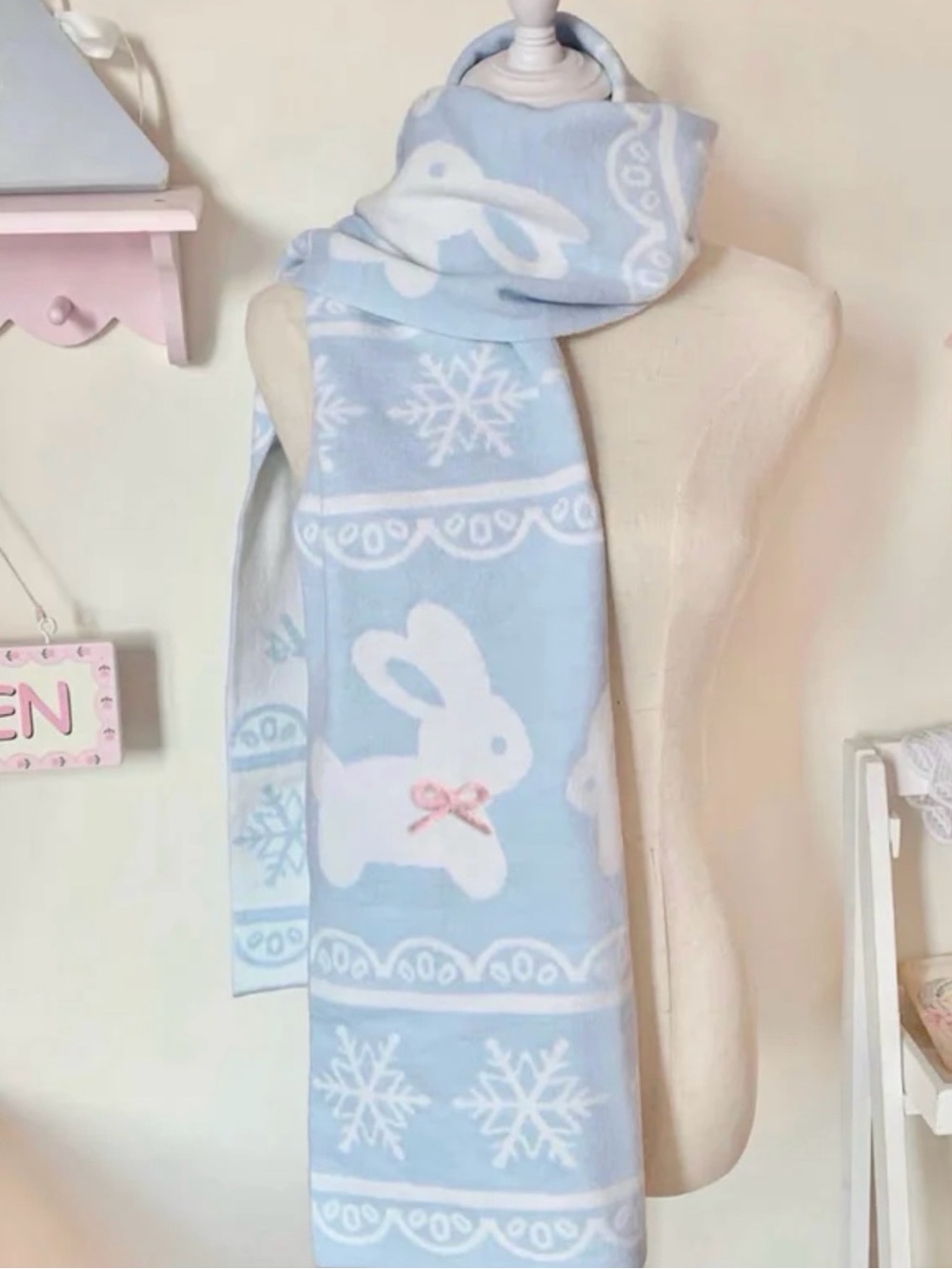 Light Blue Bunny & Snowflake Scarf